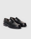 Mocassino penny loafer in pelle nera con fascia cucita