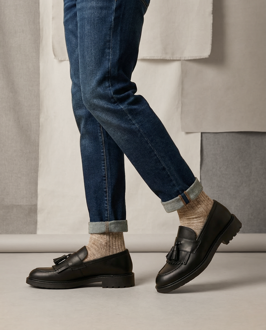 Mocassino in pelle con nappine