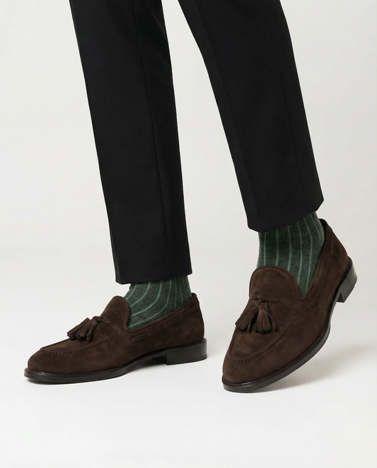 Calze Uomo Lunghe a Costina Bicolore in Cotone e Cashmere